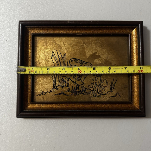Mushrooms Gold Tin Foil Sketch Art Country Farm Wood Framed Vintage Retro Decor - Picture 9 of 11